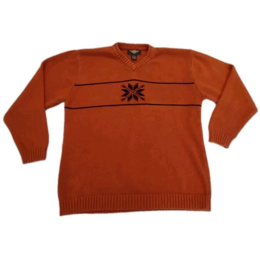 Vintage American Outpost men Size Large Brown Orange V-neck sweater Long Sleeve